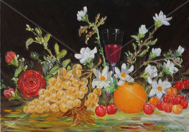 Uvas con vino Oil Canvas Floral Painting