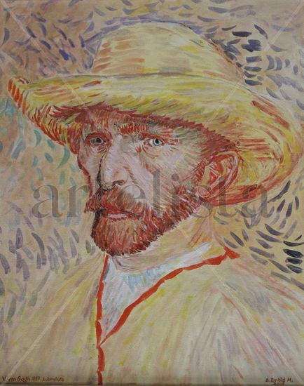 Van Gogh Autoretrato sombrero de paja 1887 Oil Canvas Portrait