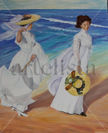 Sorolla 1909 Madre e hija Oil Canvas Portrait