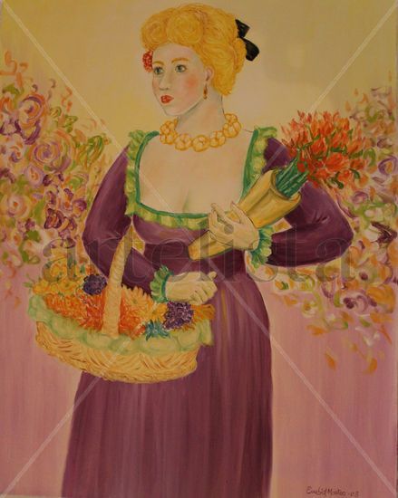 Flower lady´s Oil Canvas Portrait