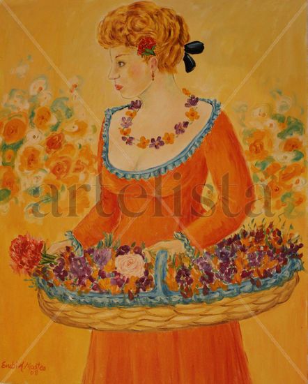 Flower Lady´s 2 Oil Canvas Portrait