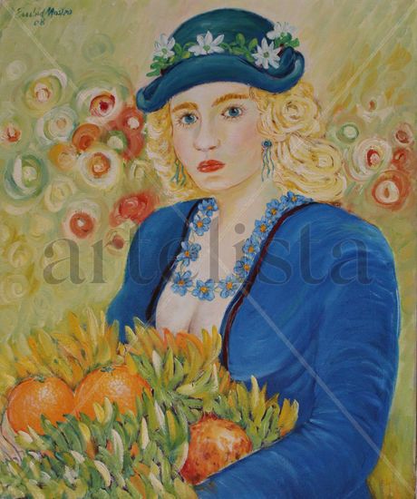 Flower lady´s 3 Oil Canvas Floral Painting