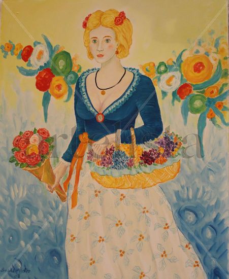 Flower lady´s 4 Oil Canvas Portrait