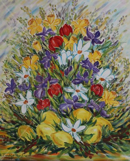 Flores limones Oil Canvas Floral Painting