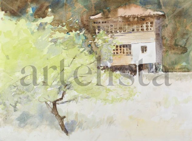 Casa asturiana Acuarela Papel Paisaje