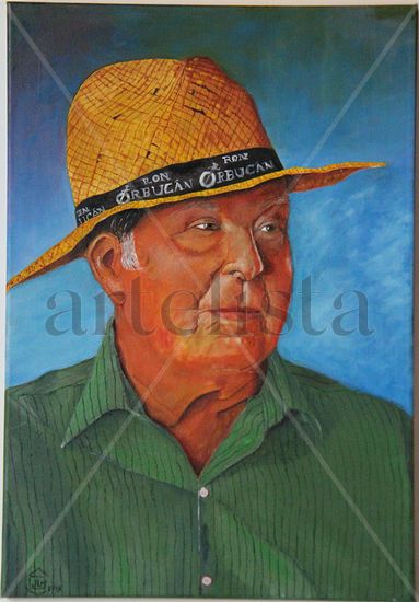 D. Joaquin con camisa y sombrero de pasear Oil Canvas Portrait