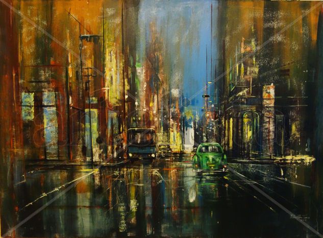 Calles de la Habana en la noche. Acrylic Canvas Landscaping