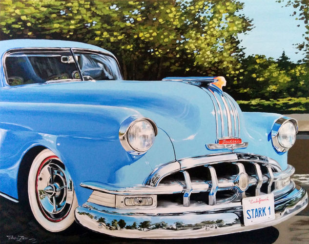 1950's Pontiac Chieftain Acrylic Canvas Figure Painting