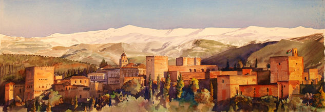 Panorámica de la Alhambra Acuarela Papel Paisaje