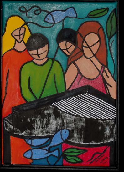 El Pianista Mixed media Canvas Figure Painting