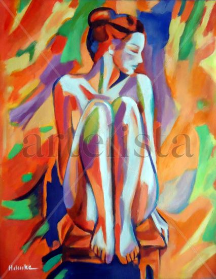 Seated thoughtful woman Acrylic Canvas Nude Paintings