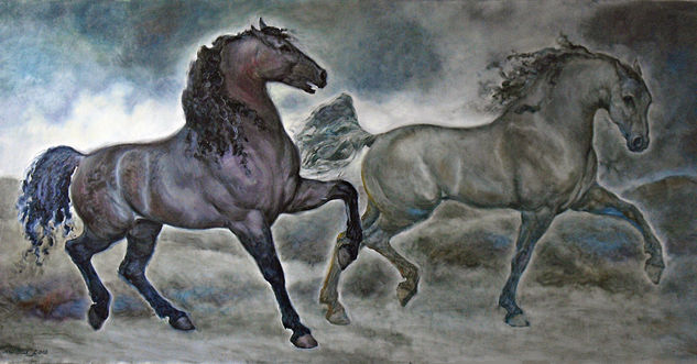 La Lucha De Los Deseos. Oil Canvas Animals