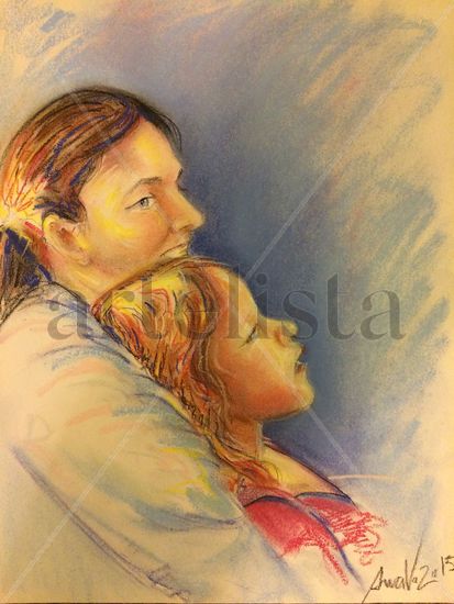 Madre con su hija Pastel Card Portrait