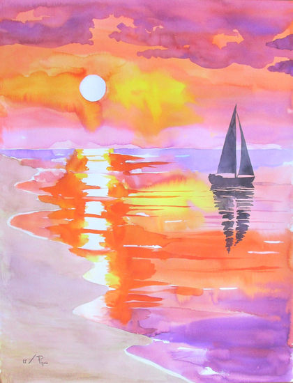 amanecer con velero Watercolour Paper Landscaping