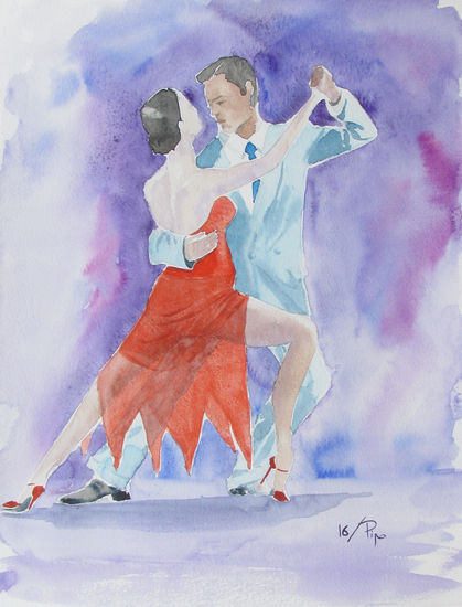 pareja bailando tango Acuarela Papel Figura