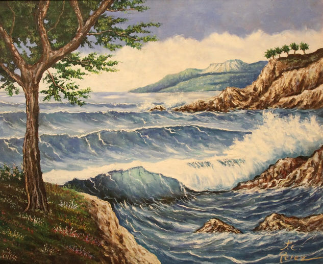 Acantilados con Pino Oil Canvas Marine Painting