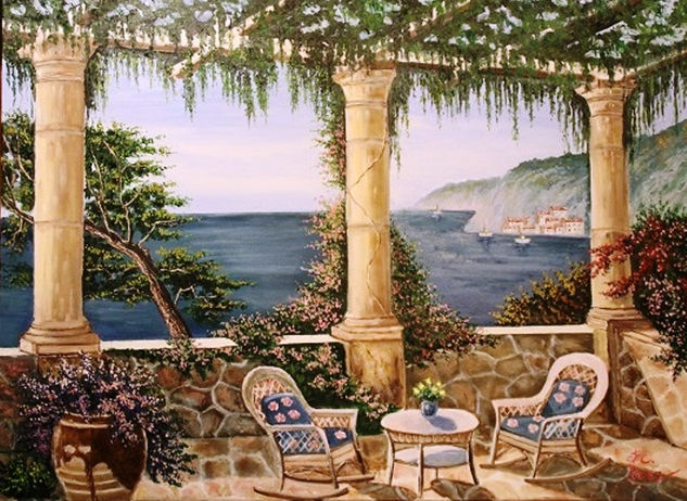 Terraza con vistas al Mar 1 Oil Canvas Marine Painting