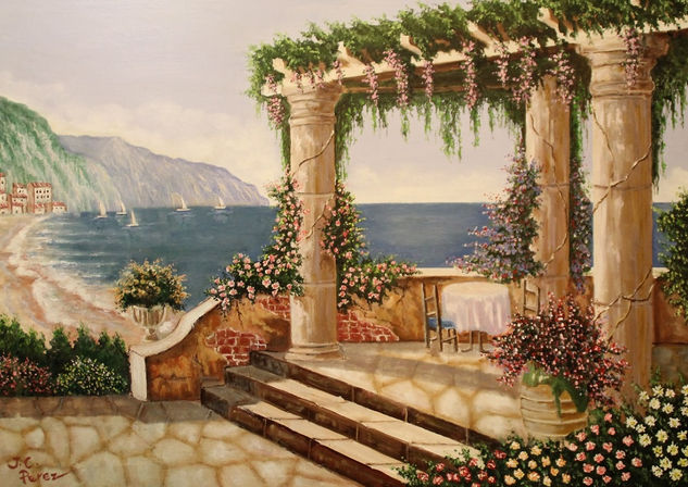 Terraza con vistas al mar 2 Oil Canvas Marine Painting