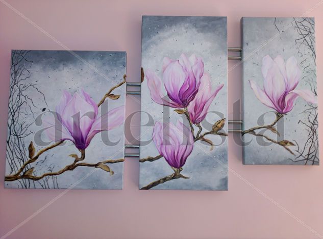 Triptico Magnolias Oil Canvas Floral Painting