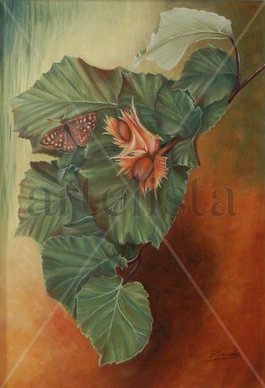 mariposa y avellanas Oil Canvas Floral Painting