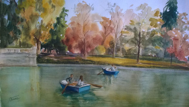 En el Estanque del Retiro Watercolour Paper Landscaping