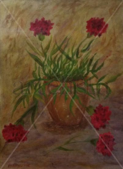 Maceta con claveles Gouache Paper Floral Painting