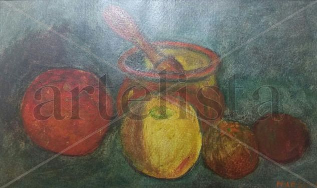 Bodegón mortero con frutas Acrylic Paper Still Life Paintings