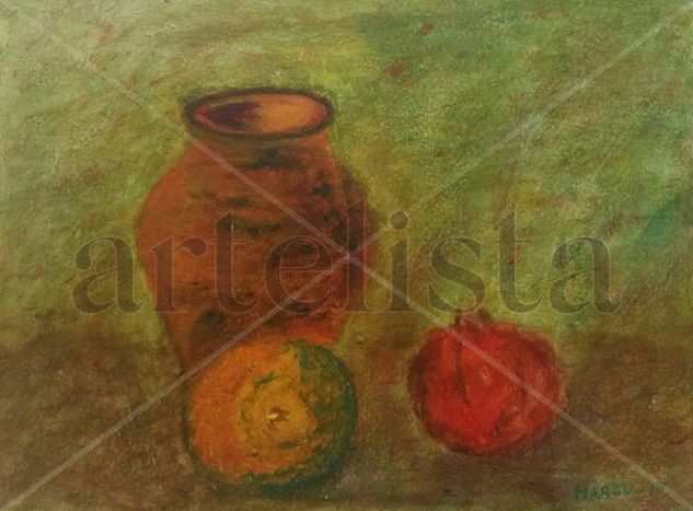 Bodegón cántaro con frutas Acrylic Paper Still Life Paintings