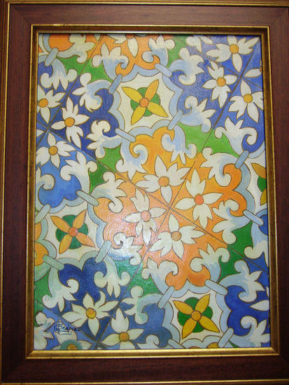 Azulejo de la Plaza de España(sevilla) Mixed media Panel Floral Painting