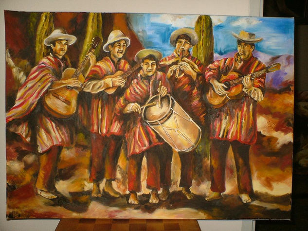 músicos de la puna II Oil Canvas Landscaping