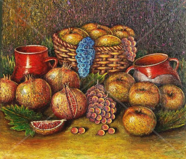 Bodegón granadas y manzanas Oil Canvas Still Life Paintings