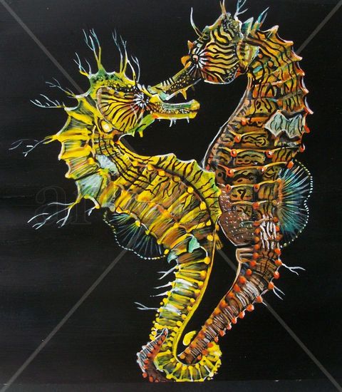 Fishes (seahorses) Mixed media Paper Animals