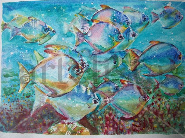 Shoal of fish Acuarela Papel Animales