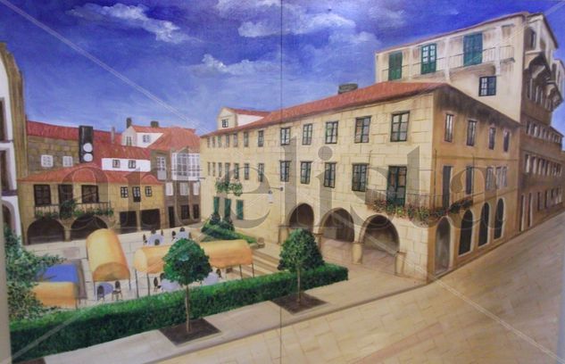 Plaza de la Estrella Pontevedra Óleo Tabla Paisaje