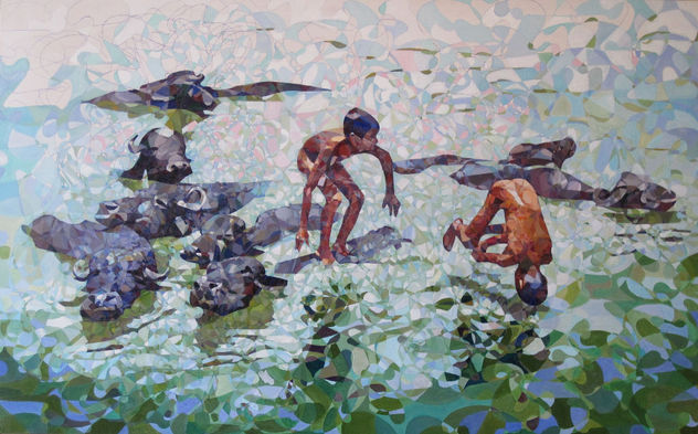 NIÑOS JUGANDO CON BÚFALOS