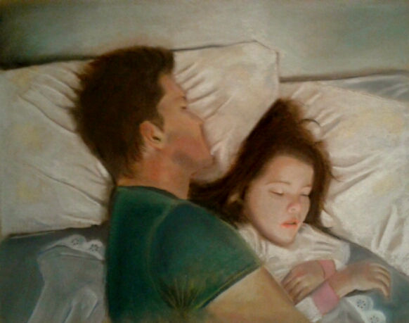 sueño de hija y padre Pastel Paper Portrait