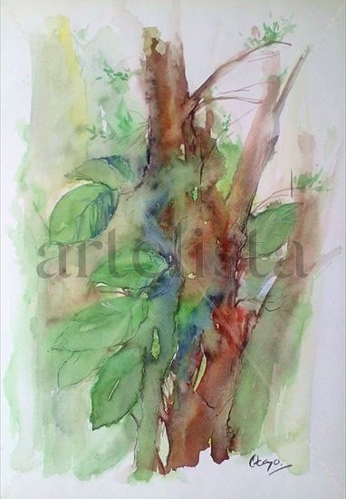 Viejo tronco Watercolour Card Landscaping