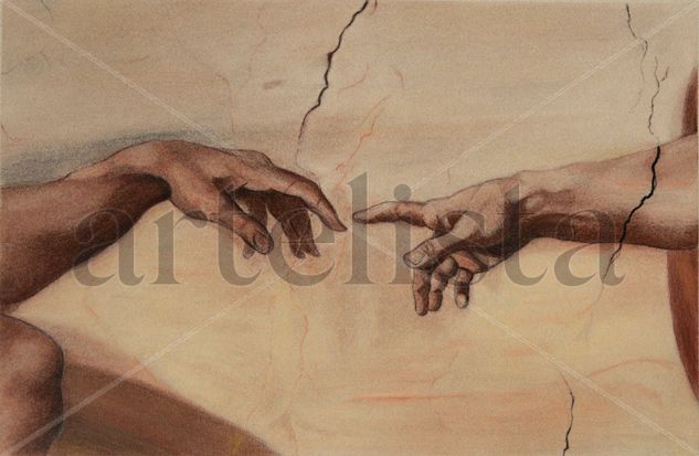 La creación de Adán de Miguel Angel. Fragmento. Interpretación. The Creation of Adam by Miguel Angel. Fragment. Interpretation Pastel Paper Figure Painting