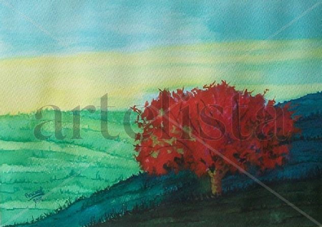 Árbol rojo Watercolour Paper Landscaping