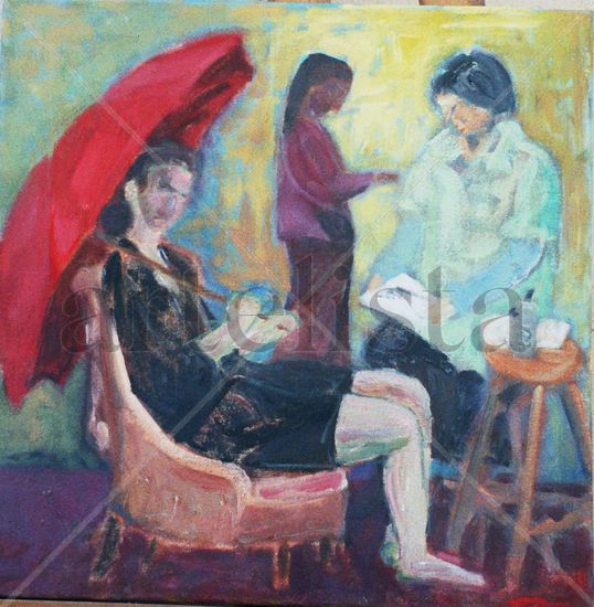 3 dones al taller Oil Canvas Figure Painting