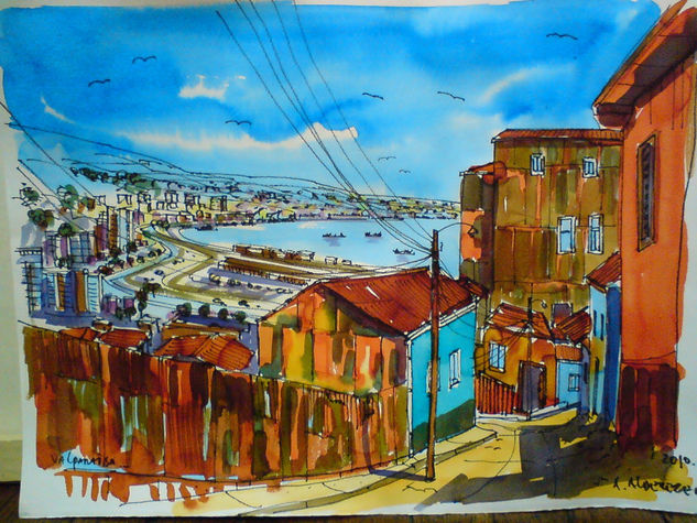 latones de valparaiso Acuarela Papel Paisaje