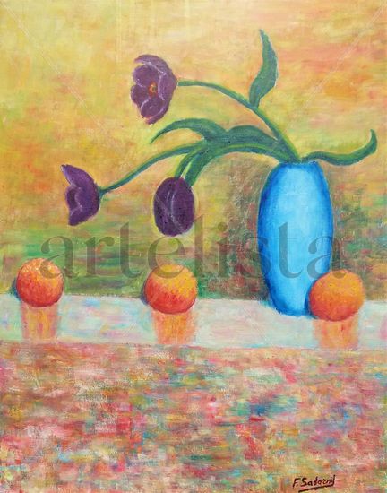 Jarrón con flores  violeta Oil Canvas Floral Painting