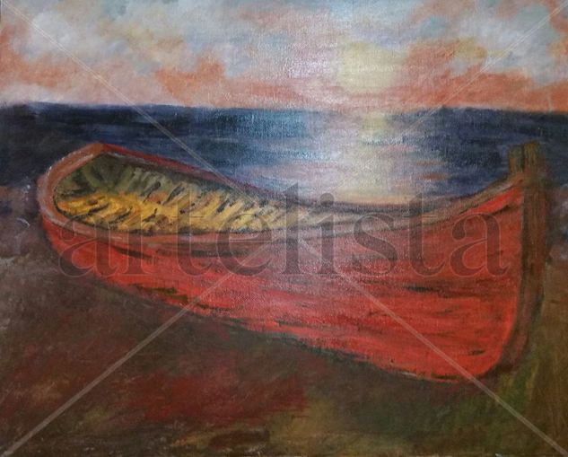 Atardecer en mi barca Acrylic Canvas Marine Painting