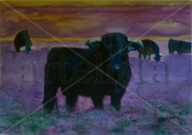 Toro en el campo Watercolour Paper Animals