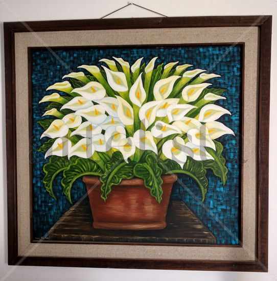 alcatraces en Apasle Oil Textile Floral Painting