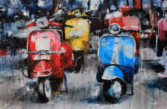 Vespas 2 Oil Canvas Landscaping