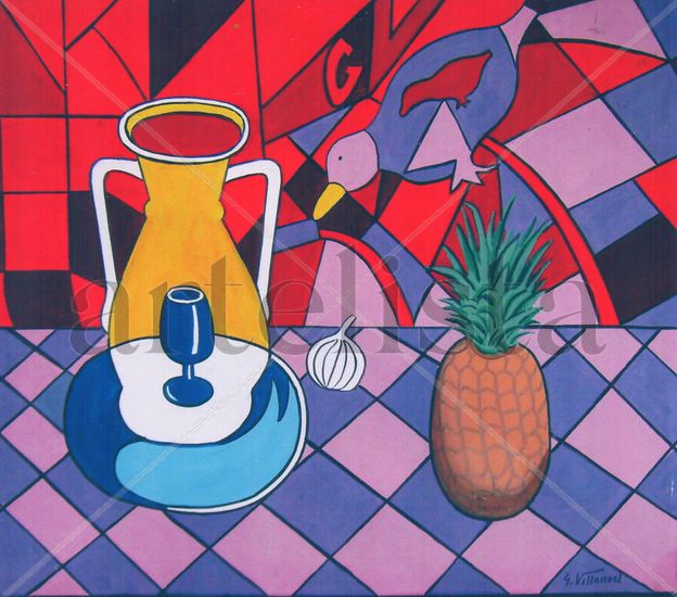 Bodegón con piña Acrylic Canvas Still Life Paintings