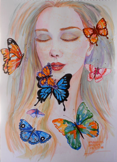 Mariposas Media Mixta Papel Retrato