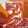 red painting of man and woman naked on bed nude male female painting erotic art