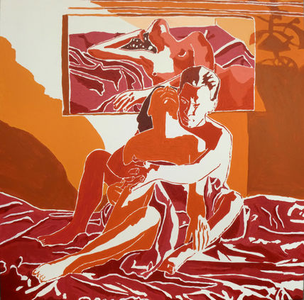 Red painting of man...